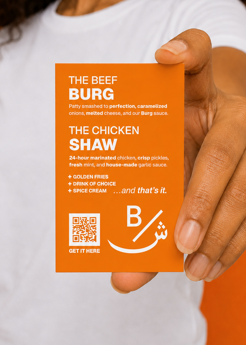 Burg and Shaw menu card back design