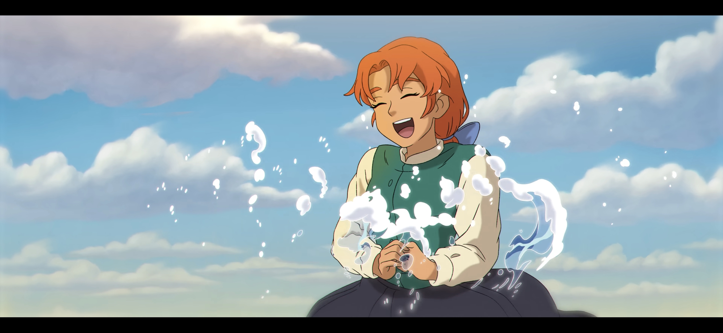 The Glassworker still of a red-haired character laughing in clouds
