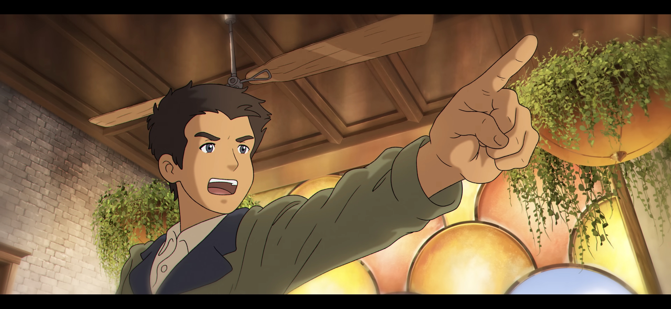 The Glassworker still of a character pointing upward